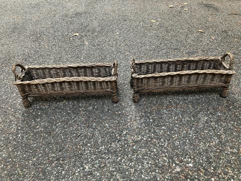 Antique Wicker Planter Baskets with Handles