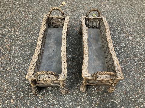 Antique Wicker Planter Baskets with Handles